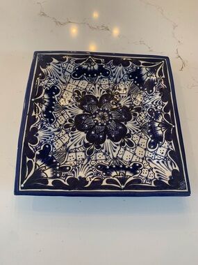 Vintage Talavera Square Serving Platter Pottery Dish Hand Crafted 11” x 1”